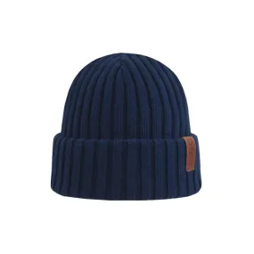 Superyellow Beam Dark Blue Merino Wool Beanie (Unisex)