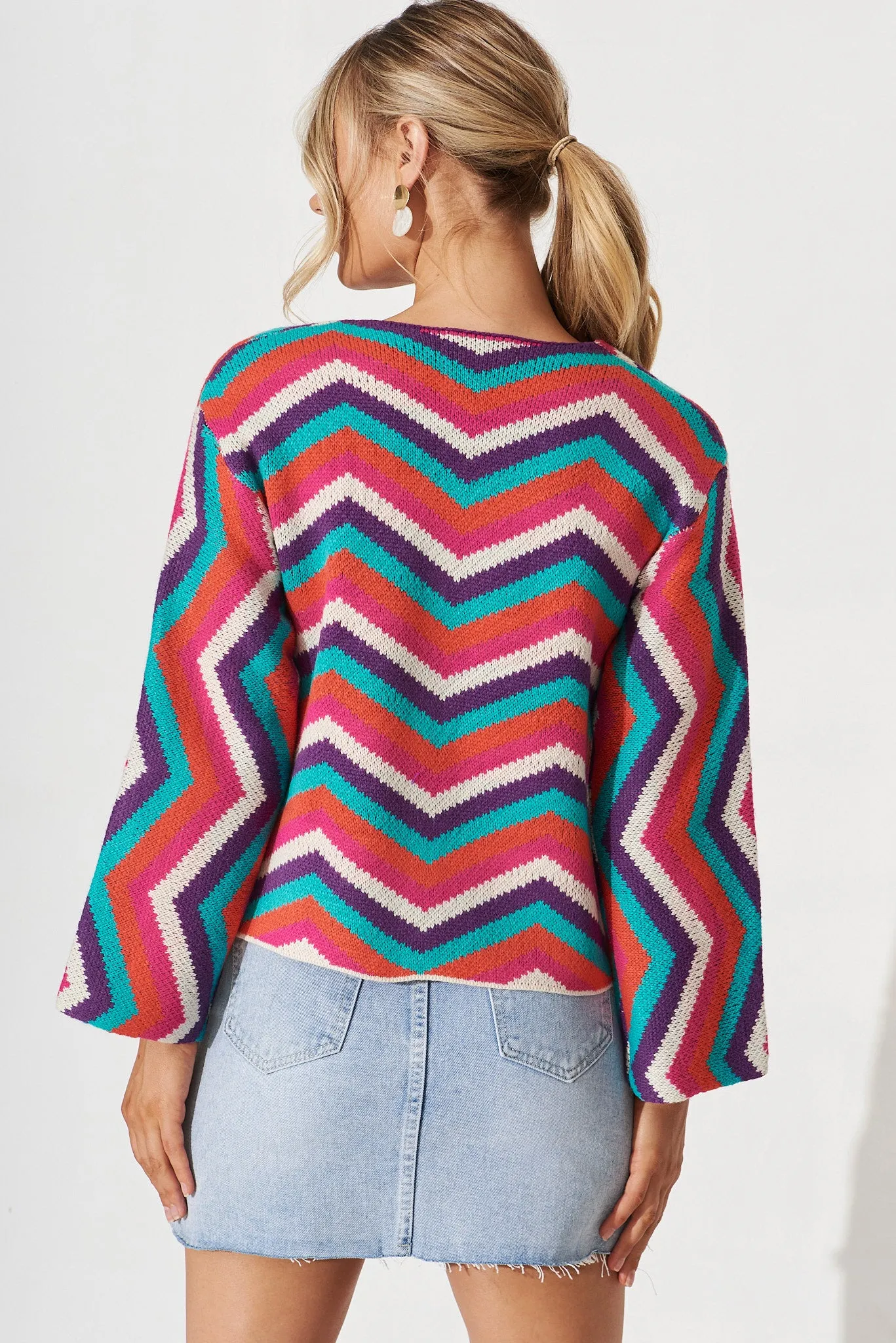 Syracuse Knit Cardigan In Dark Multi Geometric Cotton Blend