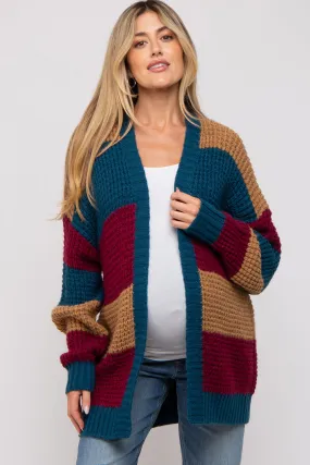 Teal Colorblock Chunky Maternity Cardigan