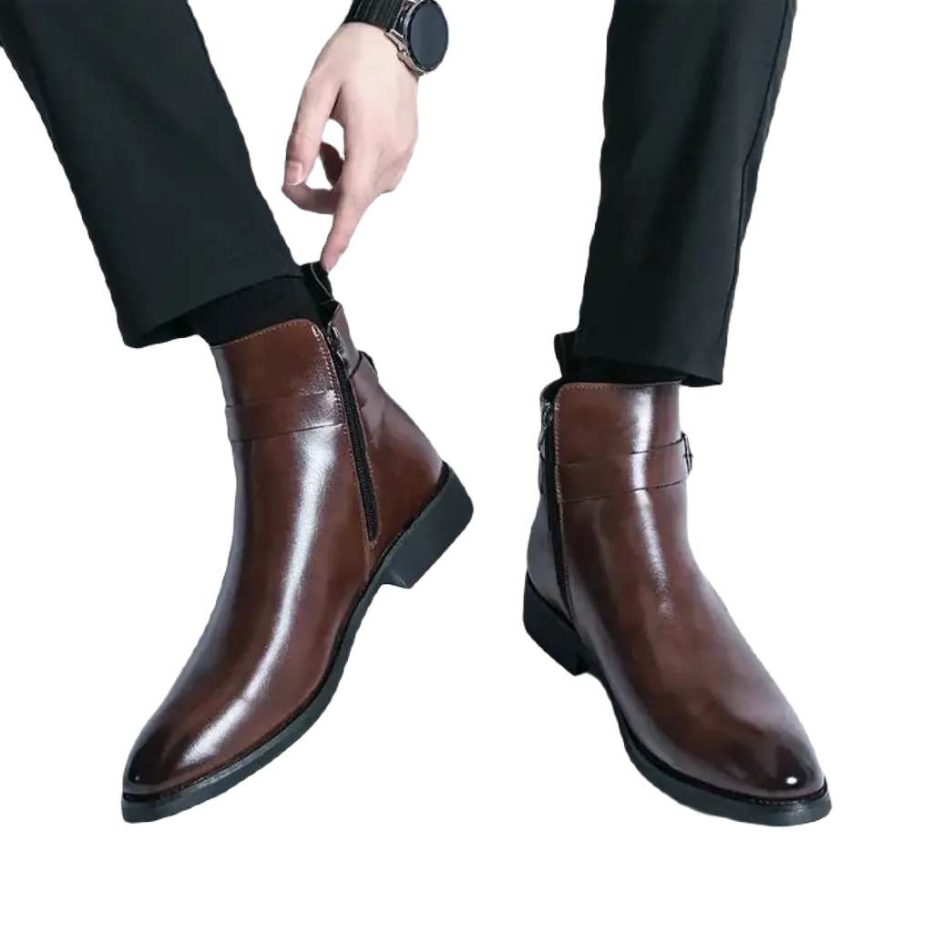 The Chiaro X - Leather ankle dress boots for men with zipper and strap