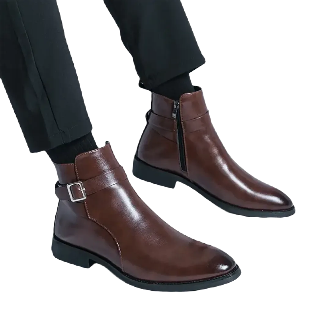 The Chiaro X - Leather ankle dress boots for men with zipper and strap