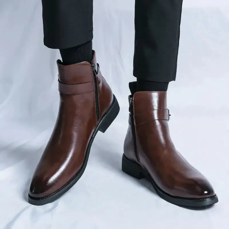 The Chiaro X - Leather ankle dress boots for men with zipper and strap