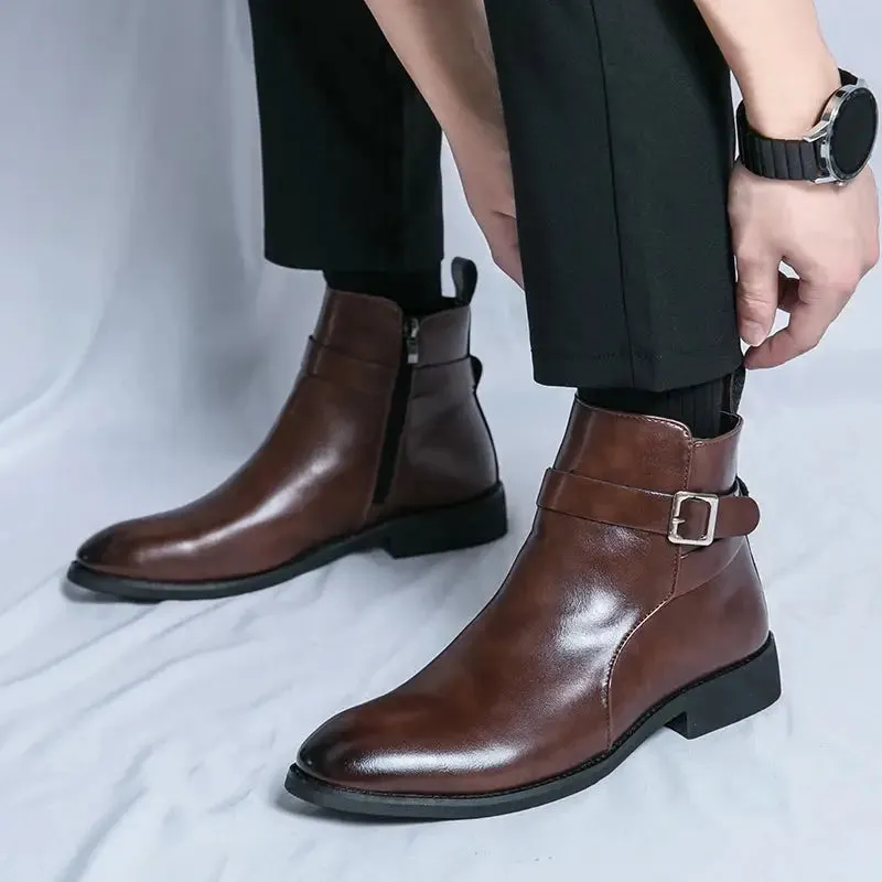 The Chiaro X - Leather ankle dress boots for men with zipper and strap