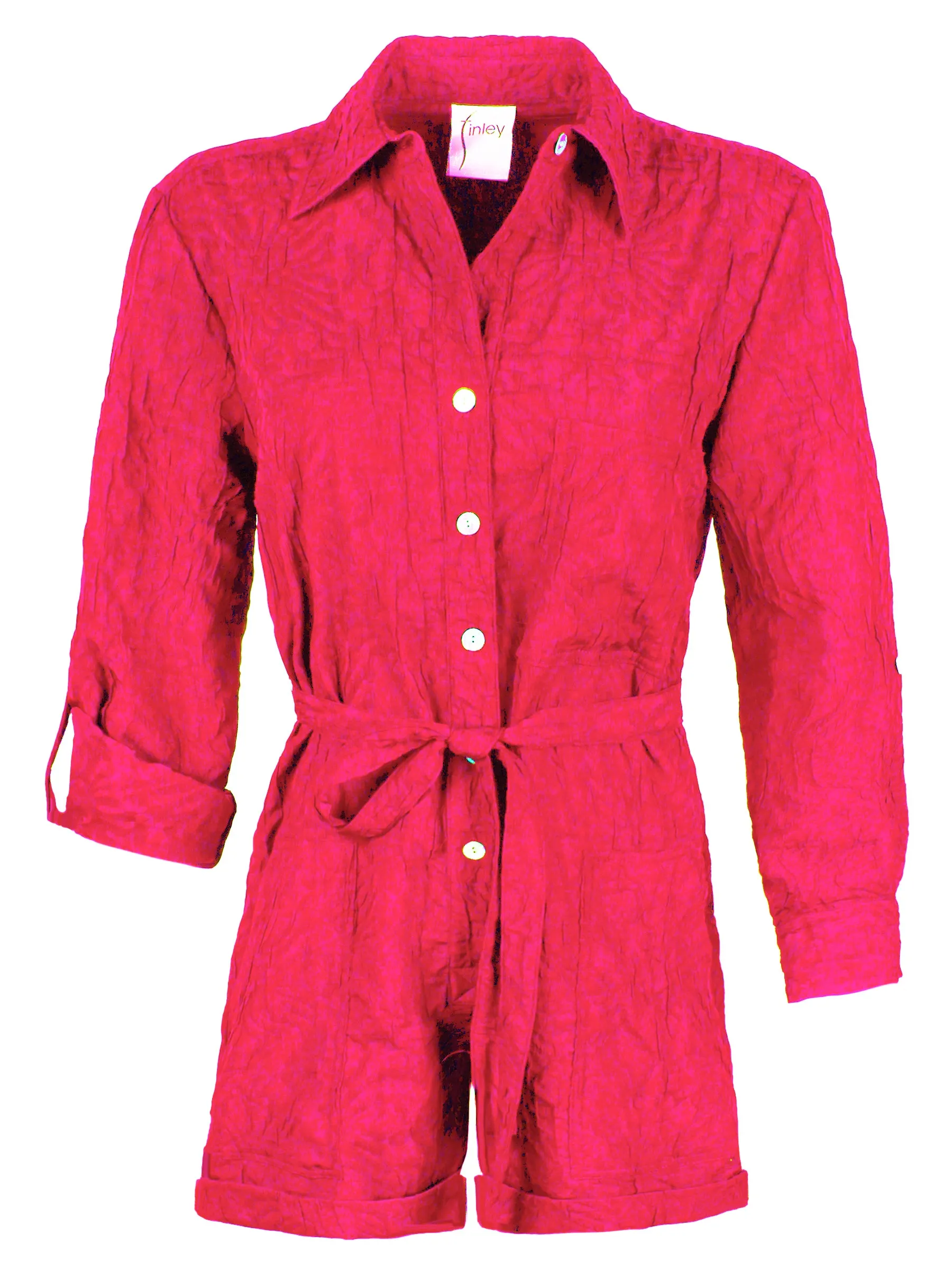 Tie Front Romper Raspberry Crushed Textured Jacquard