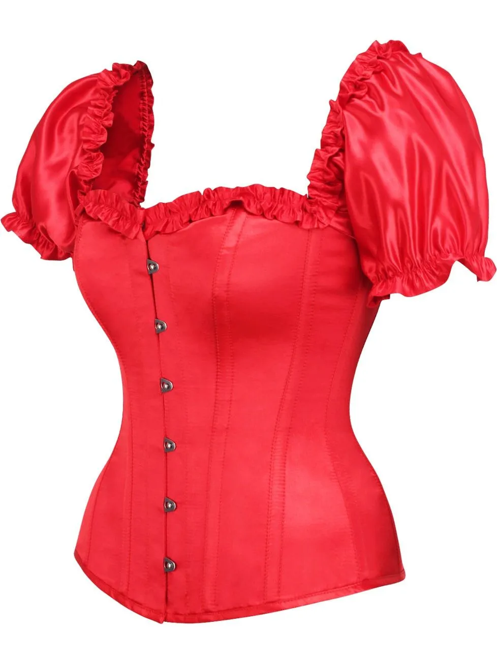 Top Drawer Steel Boned Red Satin Overbust Corset w/Sleeves