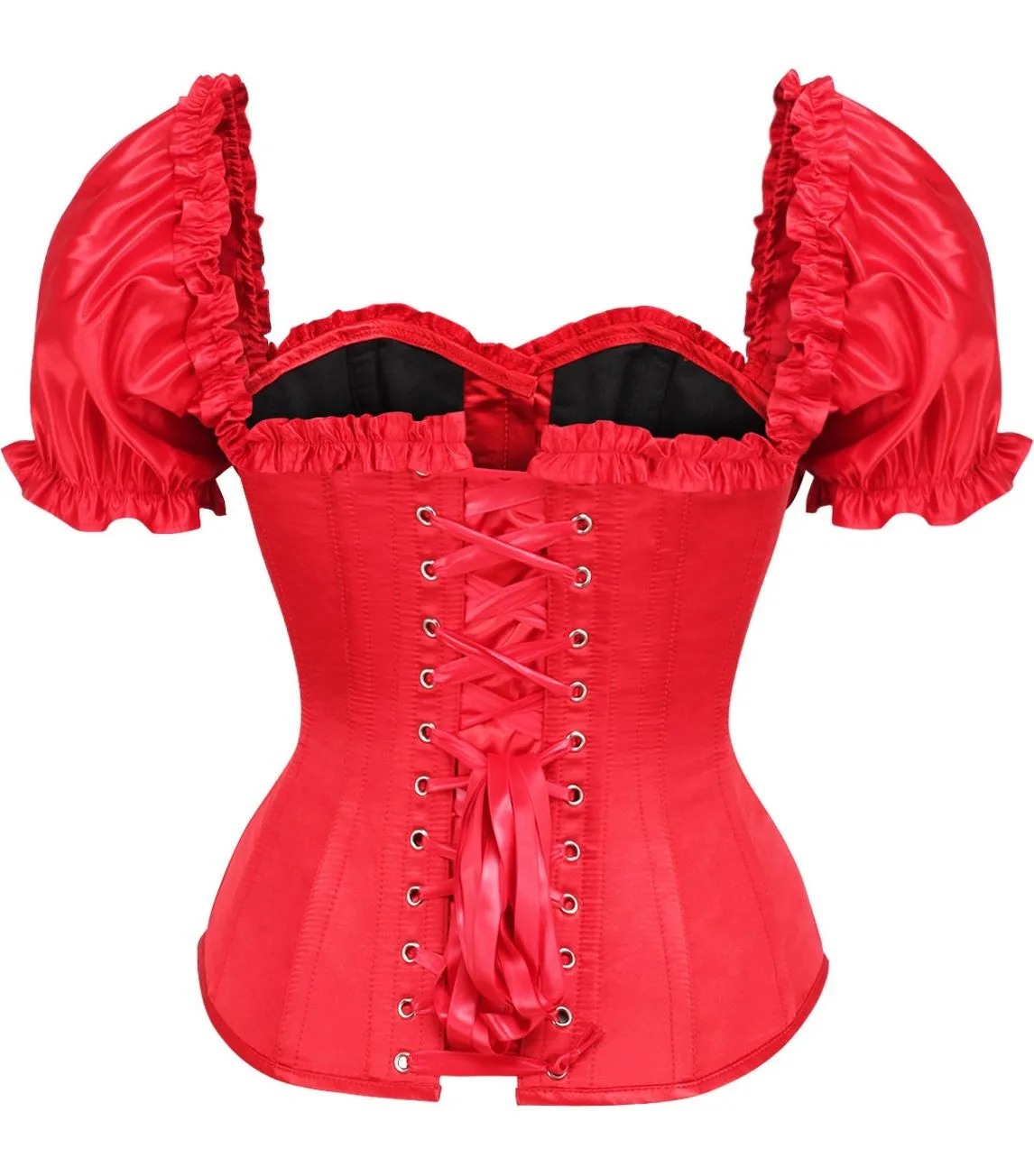 Top Drawer Steel Boned Red Satin Overbust Corset w/Sleeves