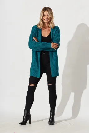 Turin Knit Cardigan In Teal Cotton Blend