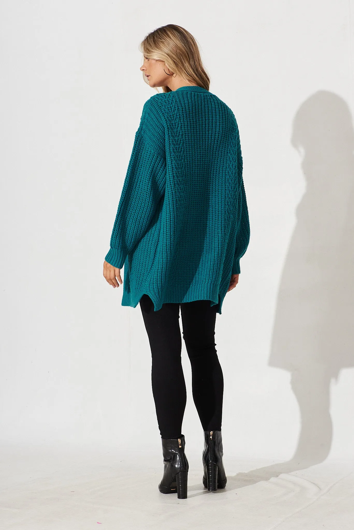 Turin Knit Cardigan In Teal Cotton Blend