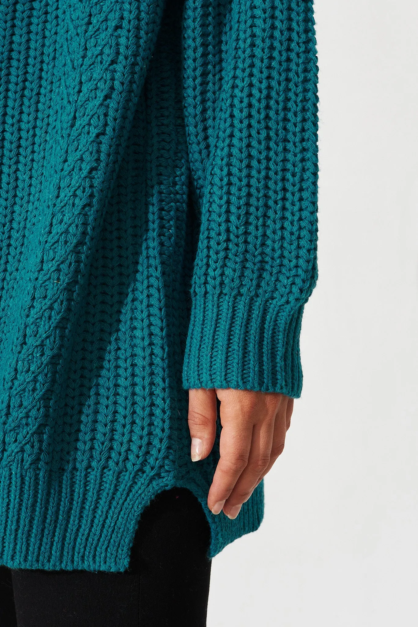 Turin Knit Cardigan In Teal Cotton Blend