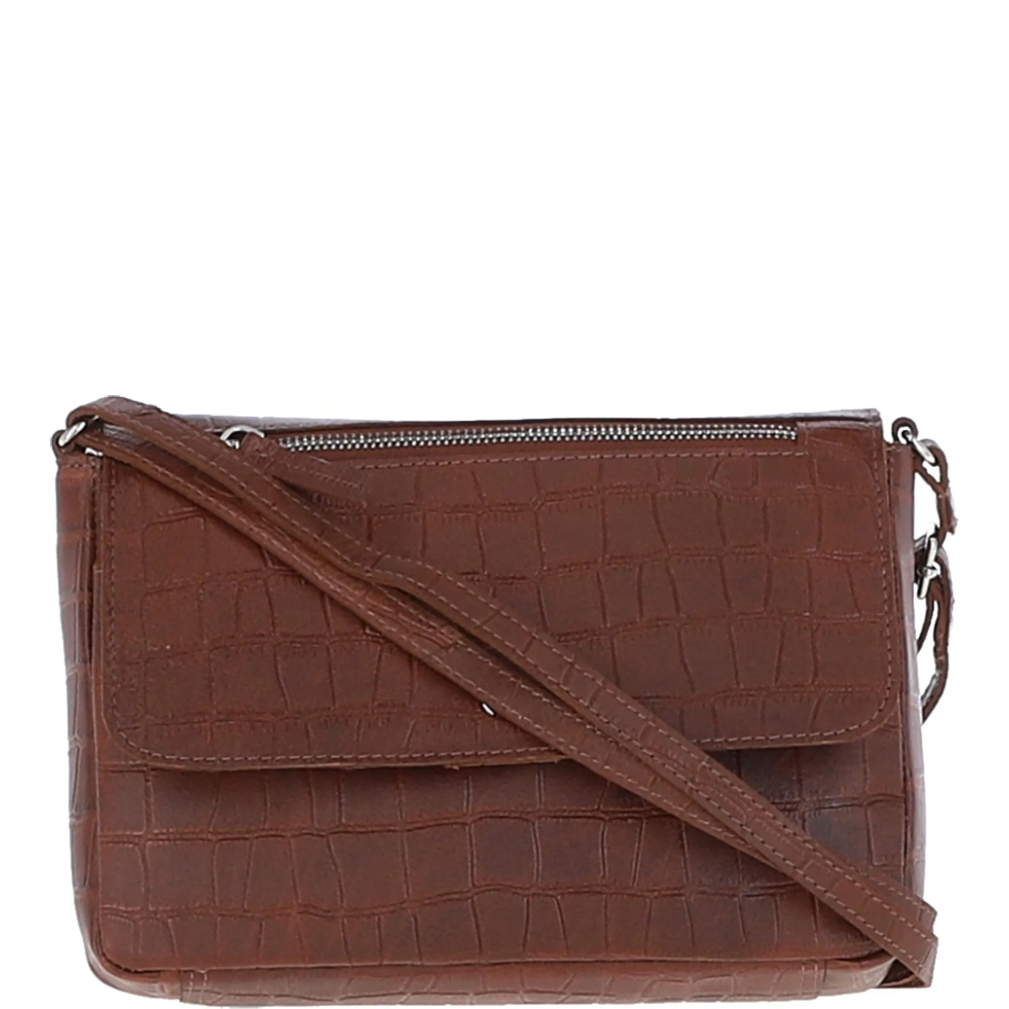 Valentina Flap Over Croc Print Real Leather Shoulder Bag Cognac/croc: MC5