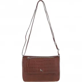 Valentina Flap Over Croc Print Real Leather Shoulder Bag Cognac/croc: MC5