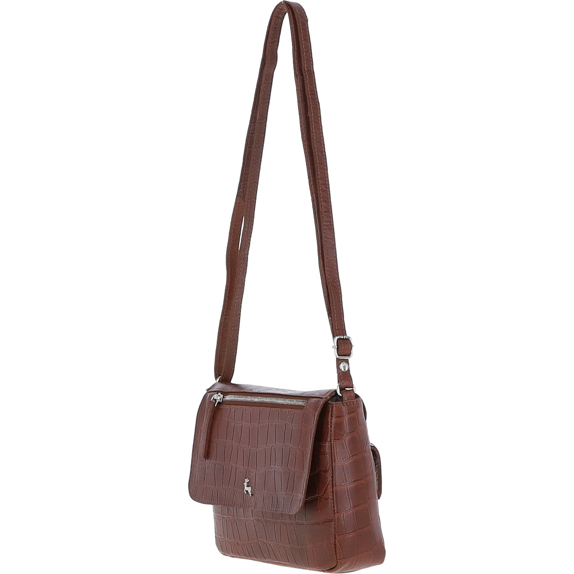 Valentina Flap Over Croc Print Real Leather Shoulder Bag Cognac/croc: MC5