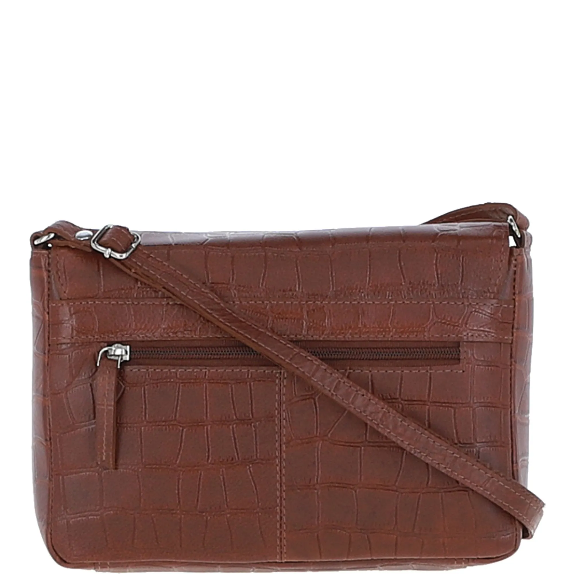 Valentina Flap Over Croc Print Real Leather Shoulder Bag Cognac/croc: MC5