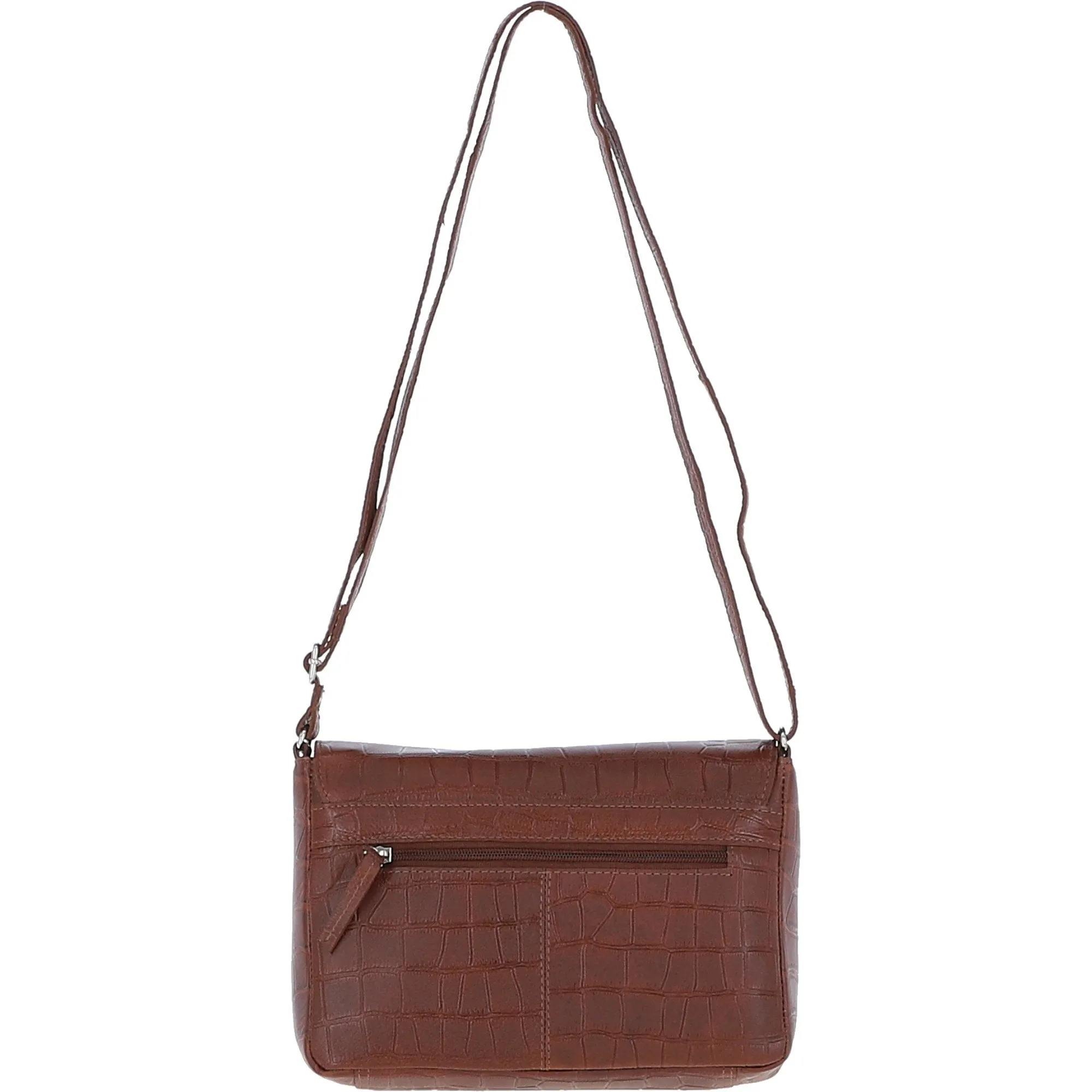 Valentina Flap Over Croc Print Real Leather Shoulder Bag Cognac/croc: MC5