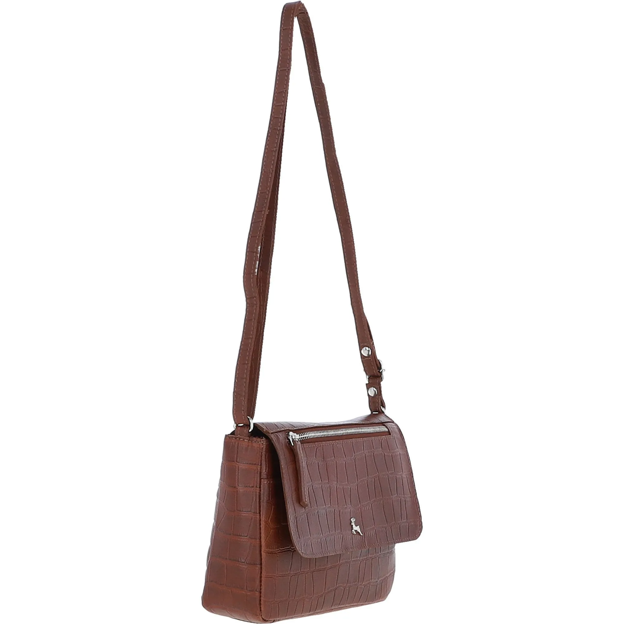 Valentina Flap Over Croc Print Real Leather Shoulder Bag Cognac/croc: MC5