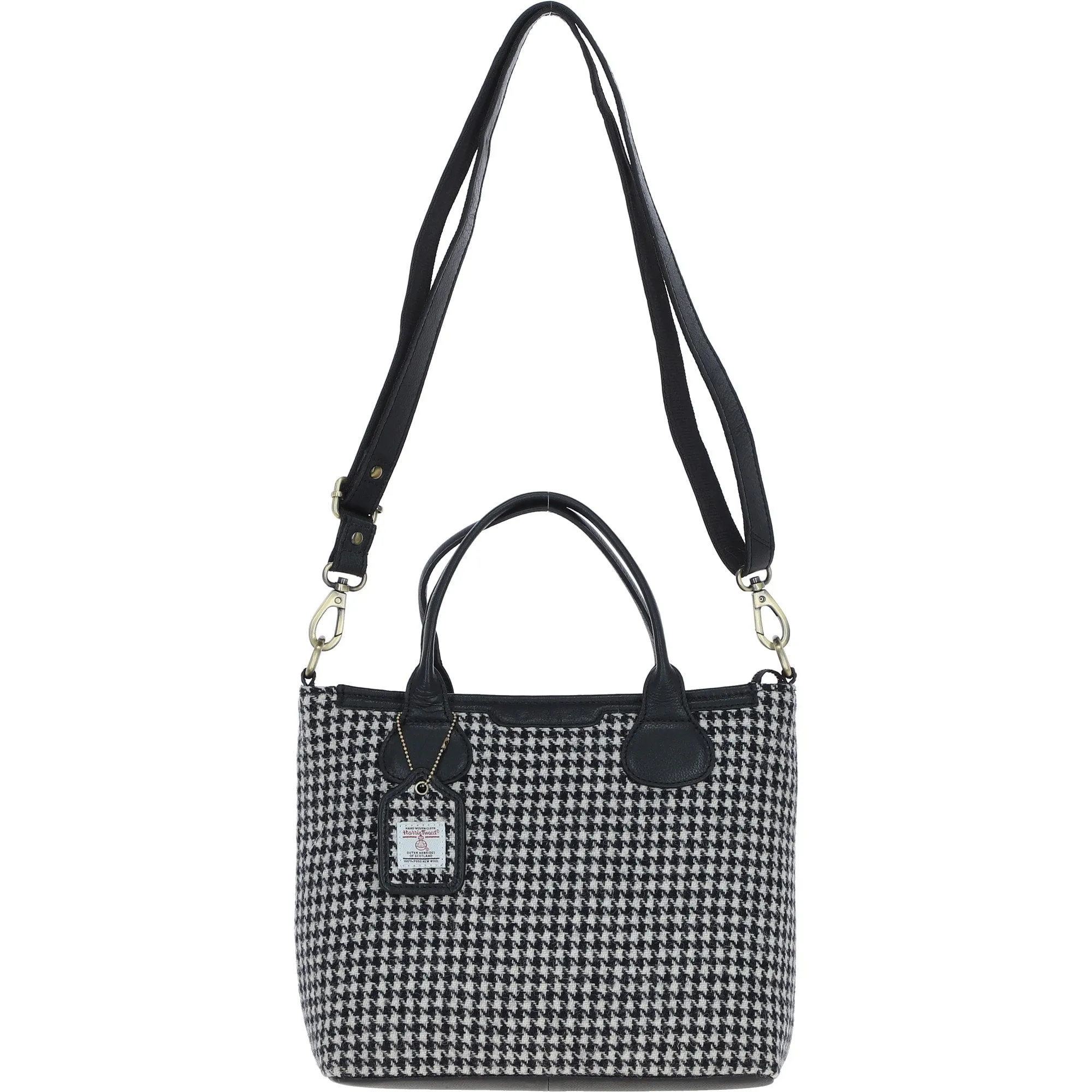 Versatile Ashwood Leather & Harris Tweed Shoulder Bag Black/White: TW-22-012-BW