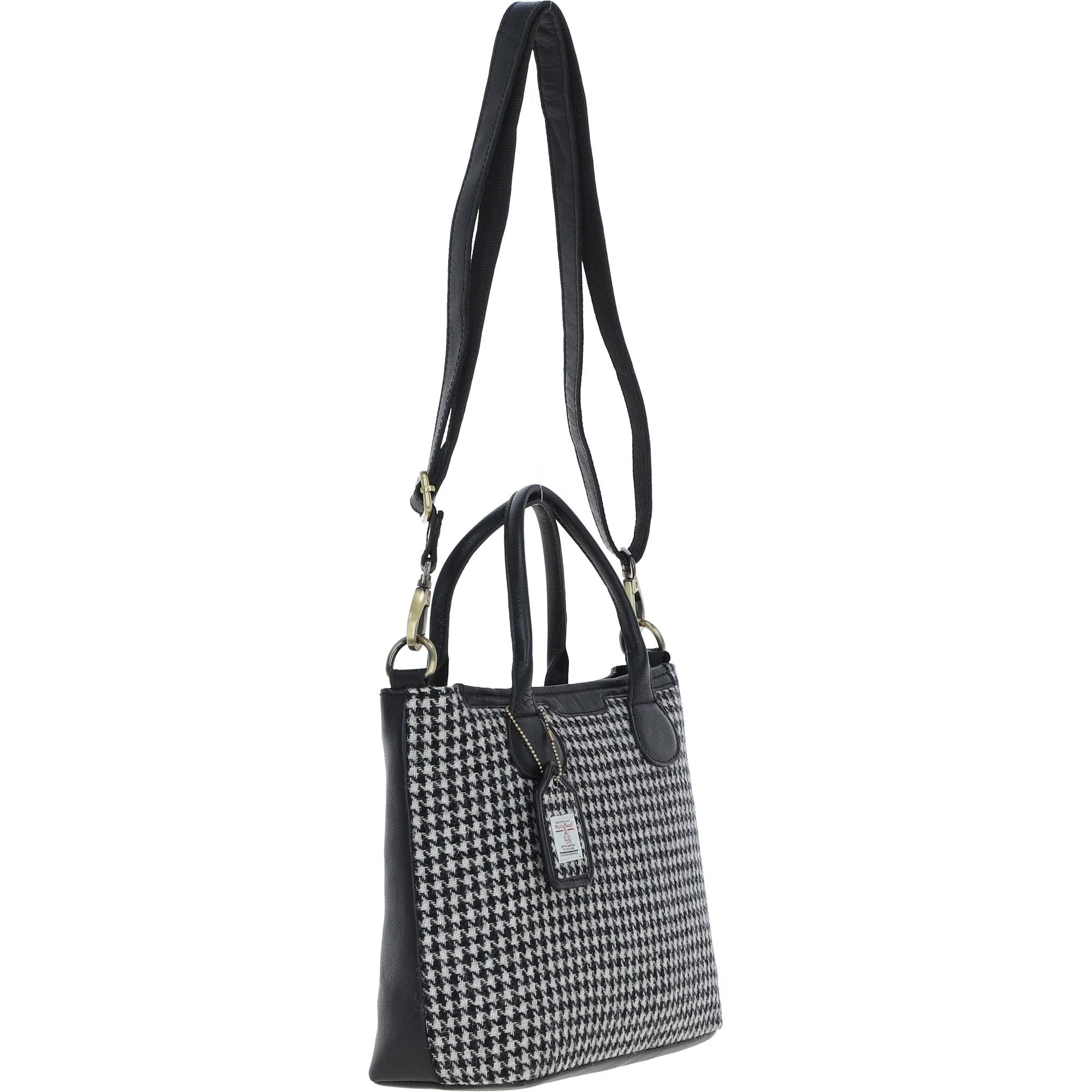 Versatile Ashwood Leather & Harris Tweed Shoulder Bag Black/White: TW-22-012-BW