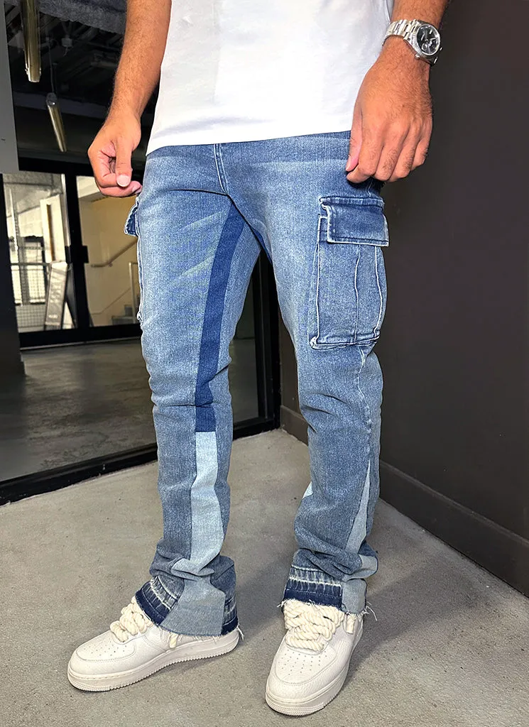 Vintage Flare Cargo Jeans - Blue