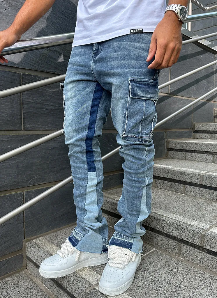 Vintage Flare Cargo Jeans - Blue