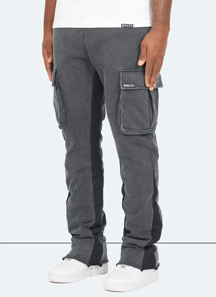 Vintage Flare Cargo Joggers - Washed Black