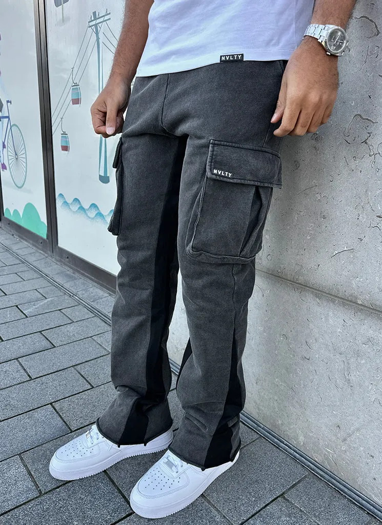 Vintage Flare Cargo Joggers - Washed Black