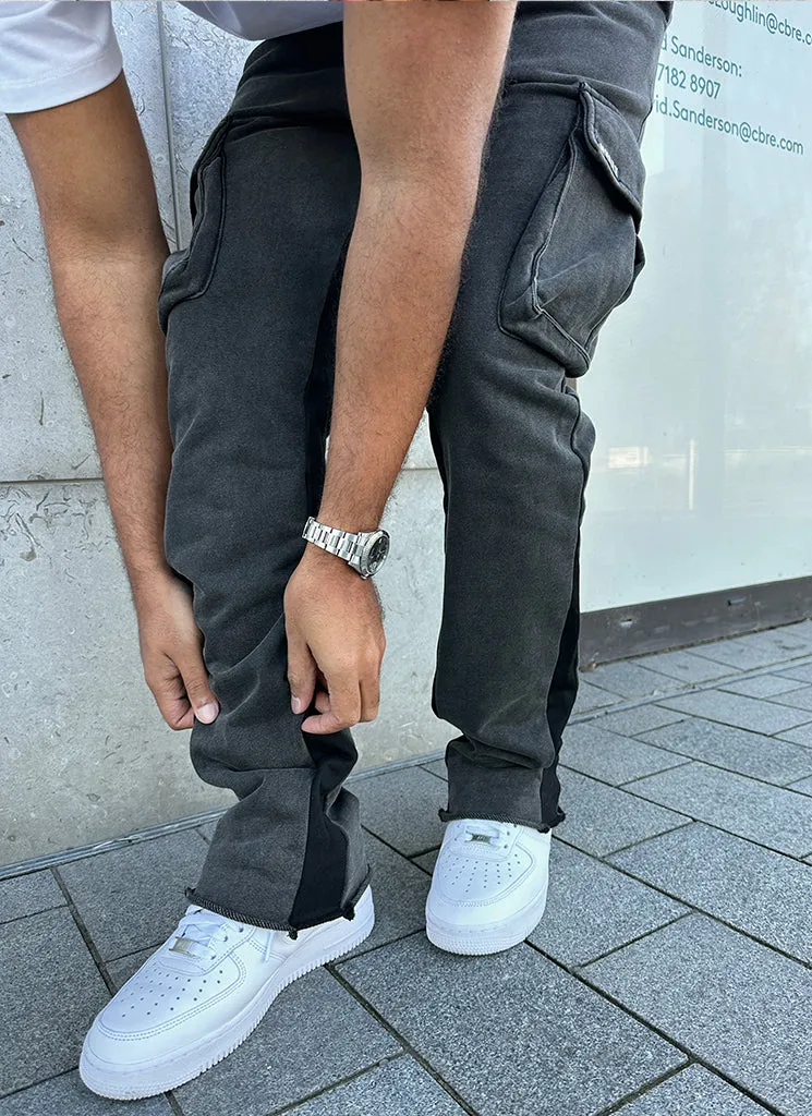 Vintage Flare Cargo Joggers - Washed Black