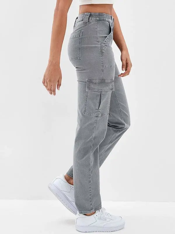 Washed Women Cargo Denim Jeans