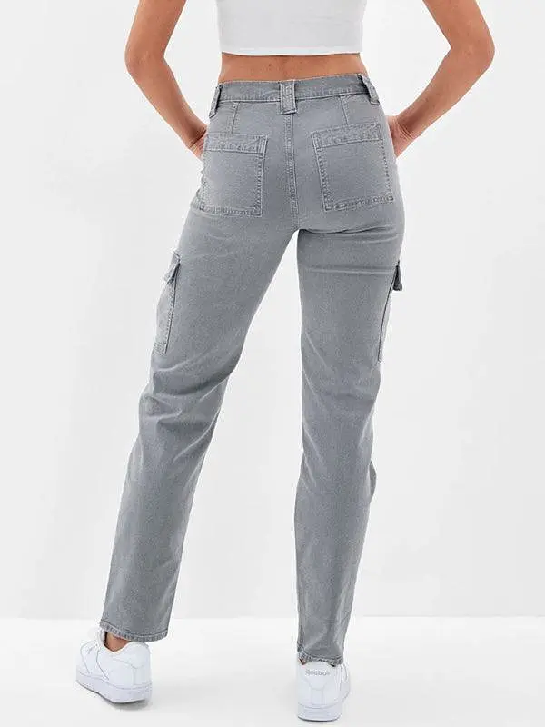 Washed Women Cargo Denim Jeans