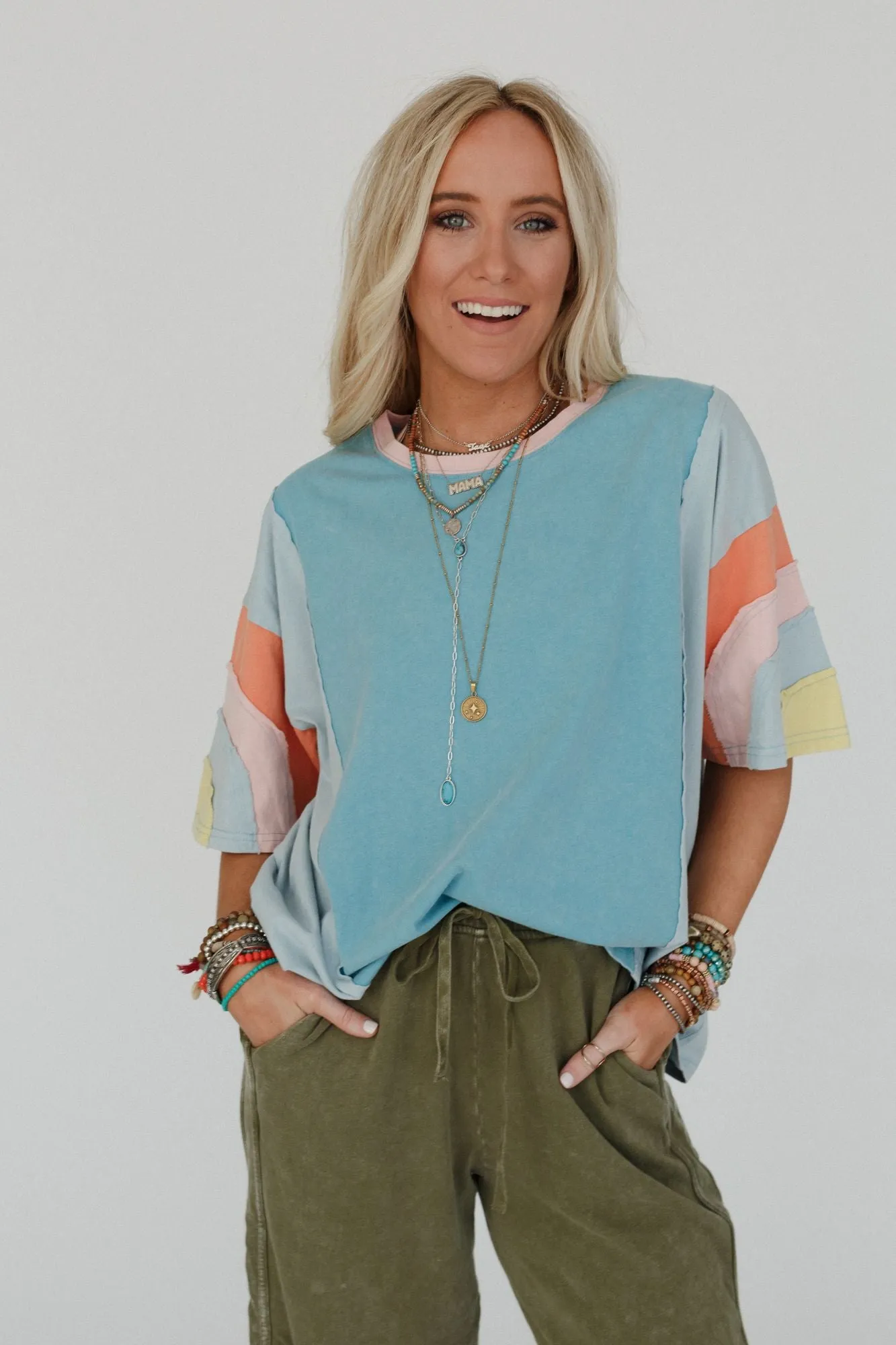 Way Back Color Block Top - Blue