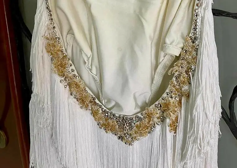 White & Gold Fringe Competition Dress