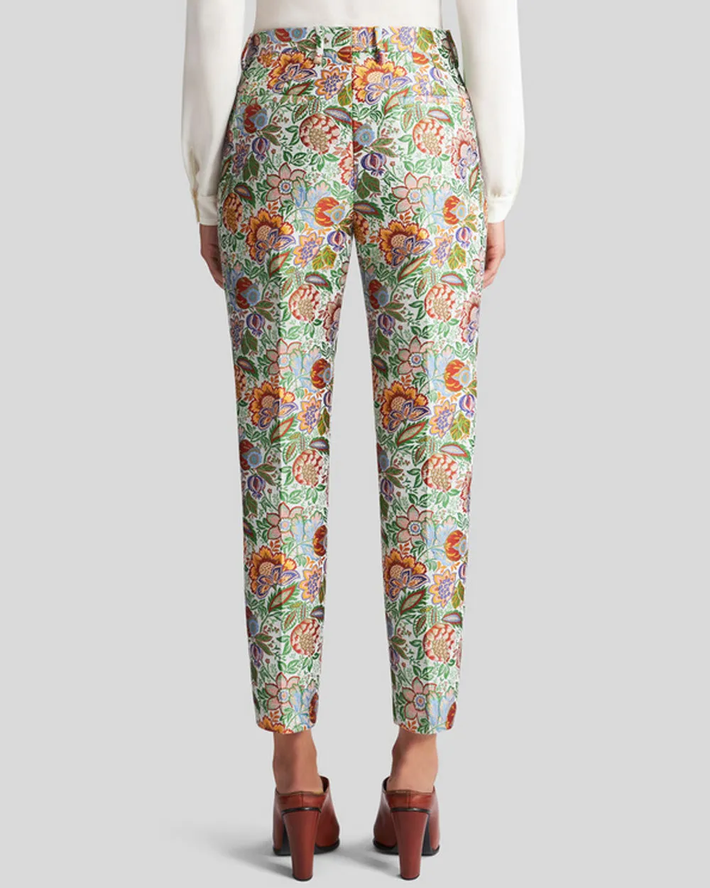 White Bouquet Printed Cigarette Trouser