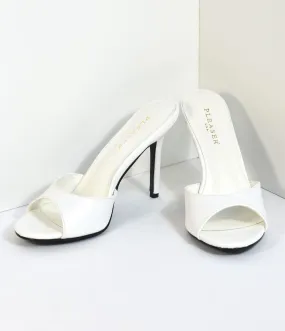 White Matte Leatherette Peep Toe Slip On Heels