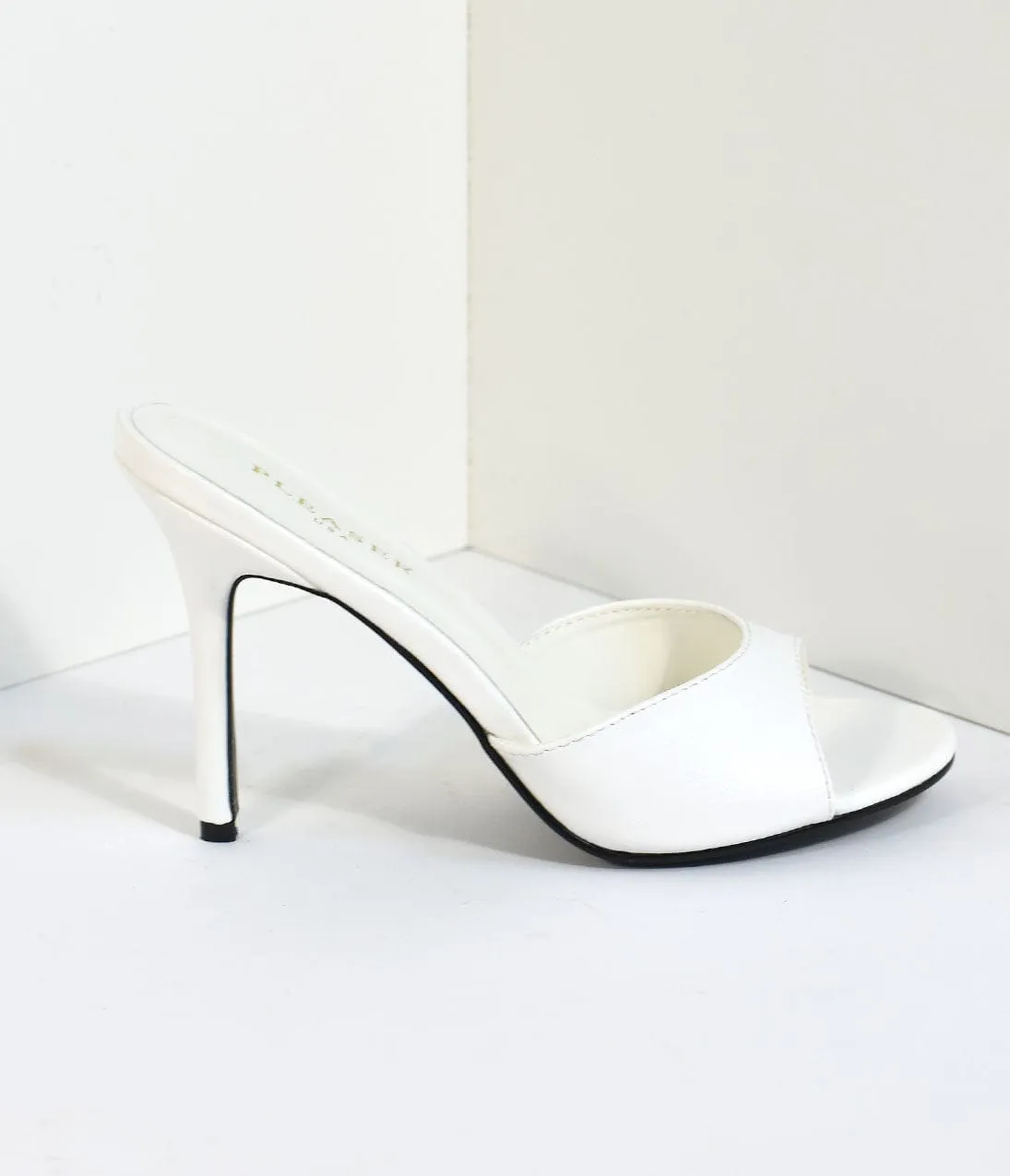 White Matte Leatherette Peep Toe Slip On Heels