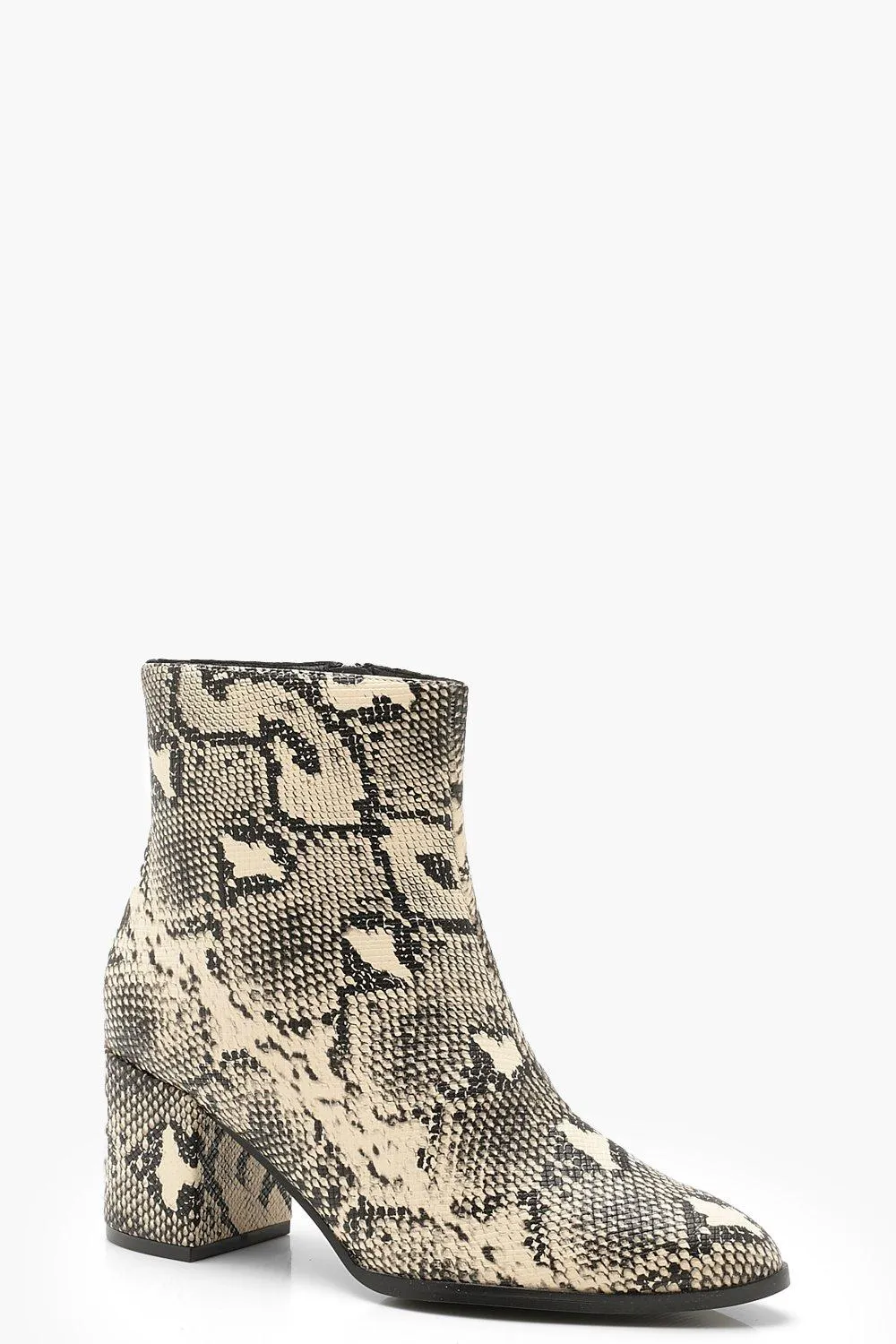 Wide Width Block Heel Snake Shoe Boots