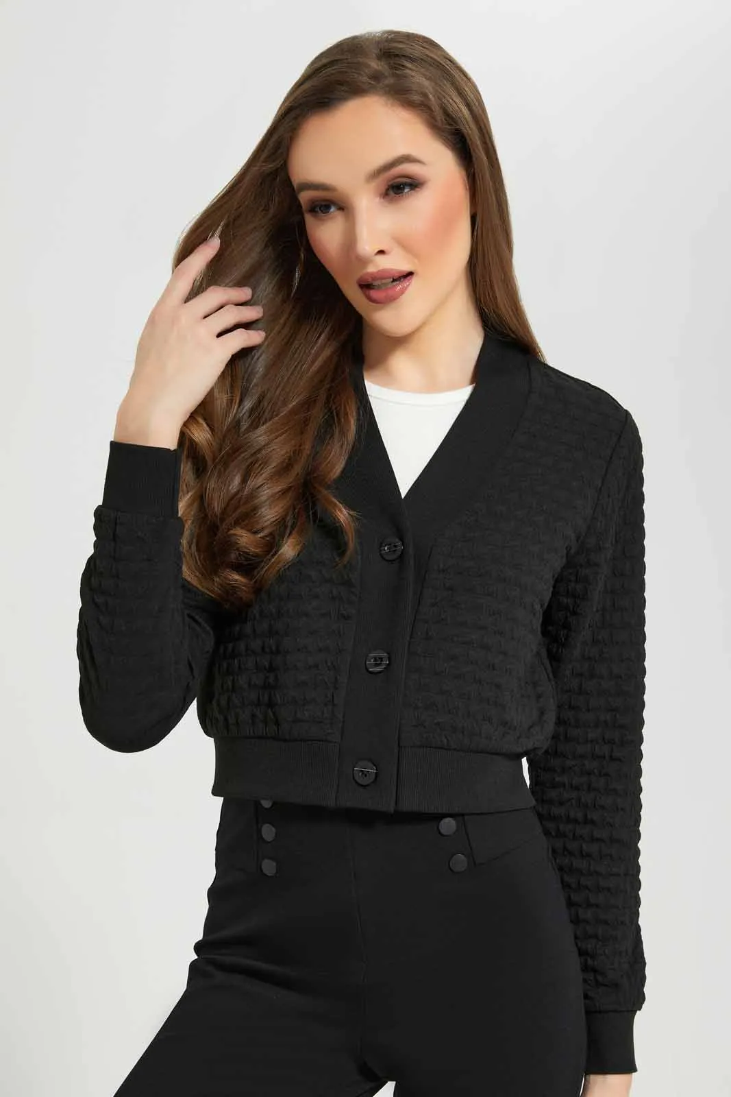 Women Black Jacquard Cardigan