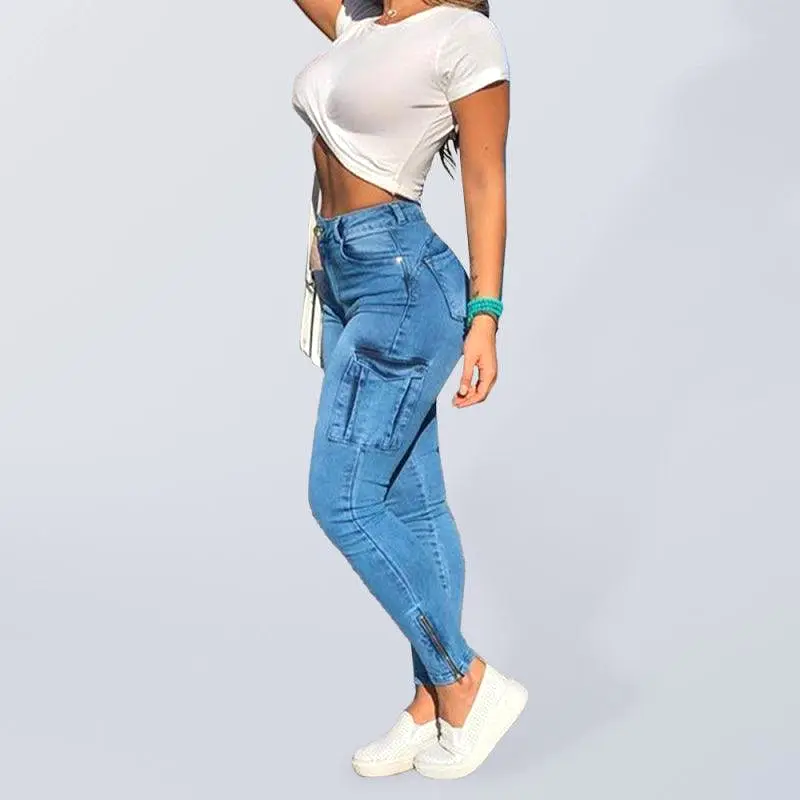 Women Cargo Jeans With Zipper Ankles