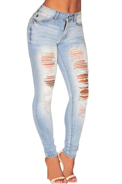 Women Skinny Distressed Stretch Jeans