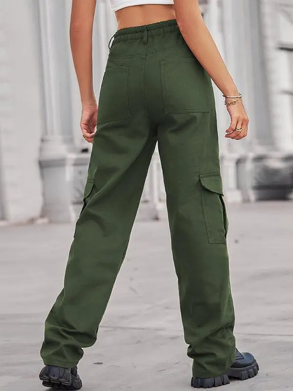 Women Solid Twill Cargo Pants