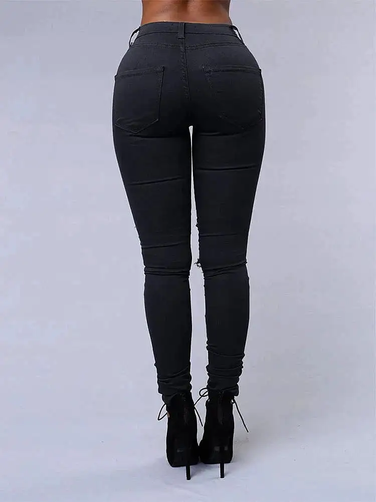 Women's Black and White Designer Denim Jeans with Side Pockets and Cut Out Detail