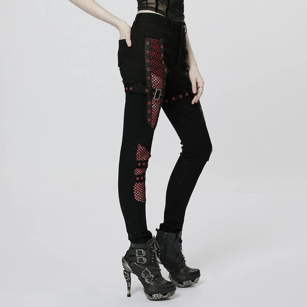 Women's Punk Double Color Mesh Splice Jeans