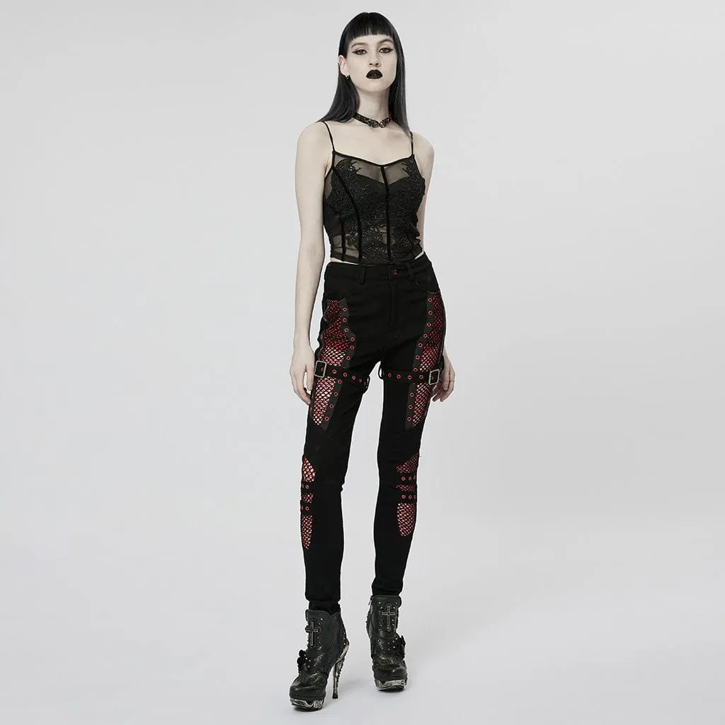 Women's Punk Double Color Mesh Splice Jeans