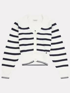 Womens Stripe Cropped Rib Cardigan in Marshmallow