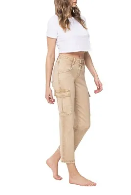 Women's Vervet Solid Cargo Relaxed Fit Straight Jeans