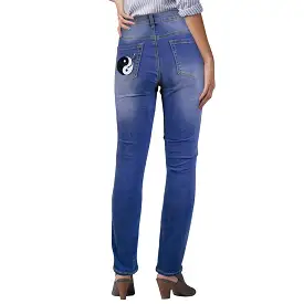 yinyangrecord2 Women's Jeans (Back Printing) (Model L75)