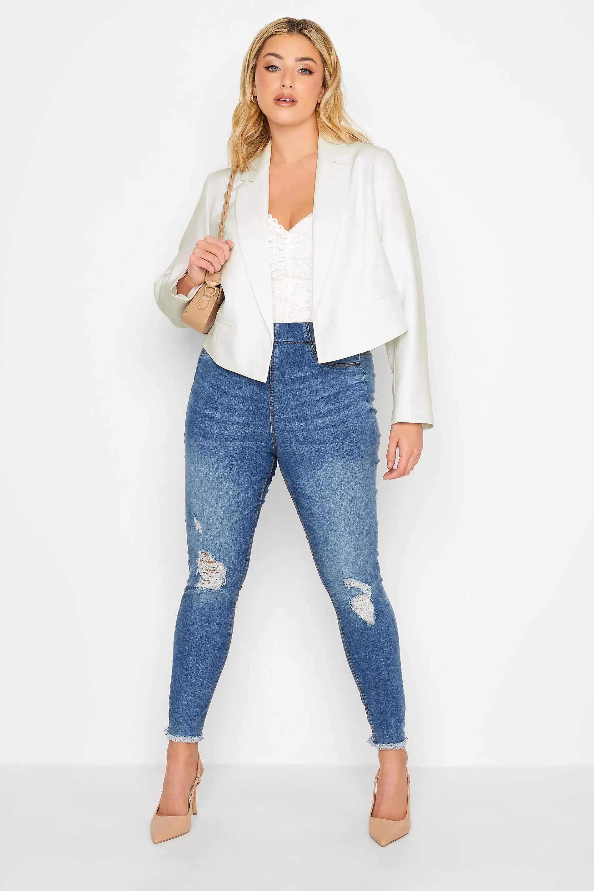 YOURS Curve White Cropped Blazer